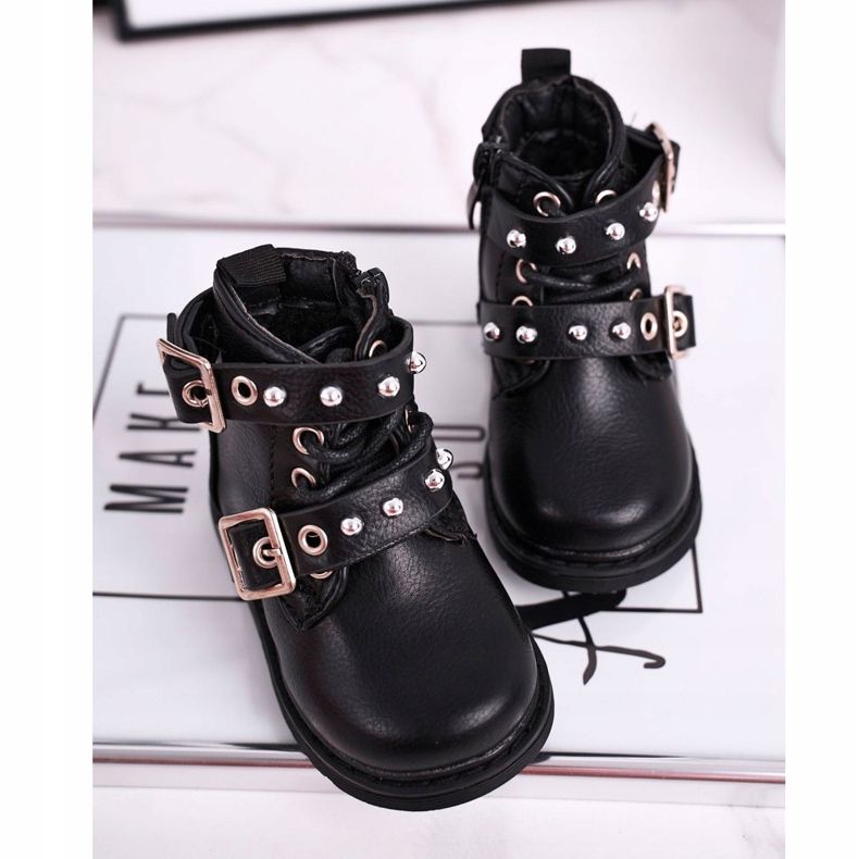FRROCK Botas infantis aquecidas com pelo preto Mary 1