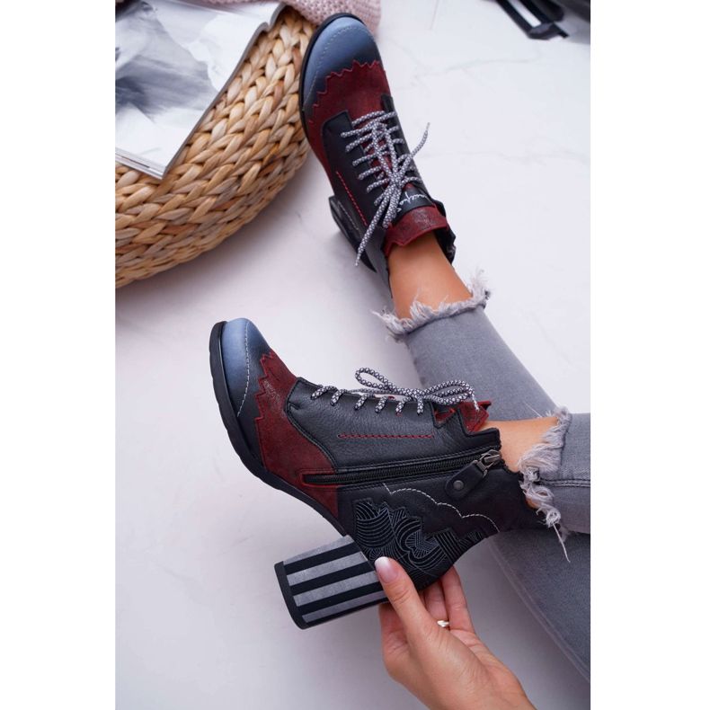 Botas femininas de couro maciejka pretas 03190 preto multicolorido 5