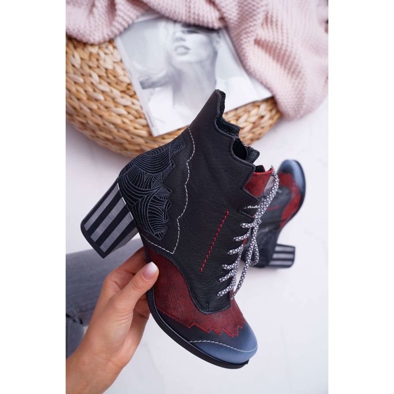 Botas femininas de couro maciejka pretas 03190 preto multicolorido 6