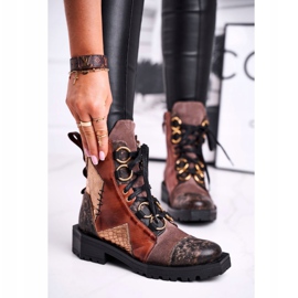 Botas femininas de couro maciejka vermelho 04184-29 / 00-3 marrom multicolorido 2