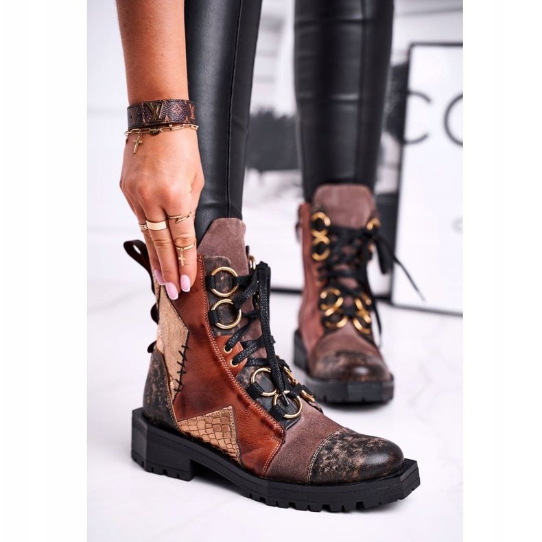 Botas femininas de couro maciejka vermelho 04184-29 / 00-3 marrom multicolorido 2