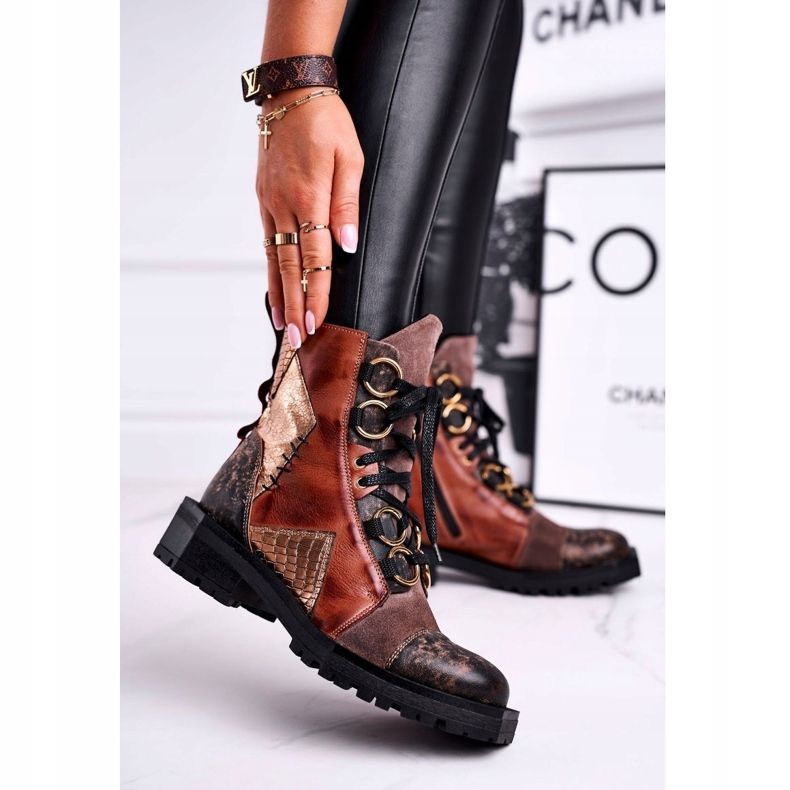 Botas femininas de couro maciejka vermelho 04184-29 / 00-3 castanho multicolorido 1