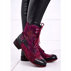 Botas quentes de couro feminino Maciejka Violet 04625-23 vermelho multicolorido 1