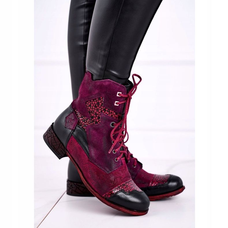Botas quentes de couro feminino Maciejka Violet 04625-23 vermelho multicolorido 1