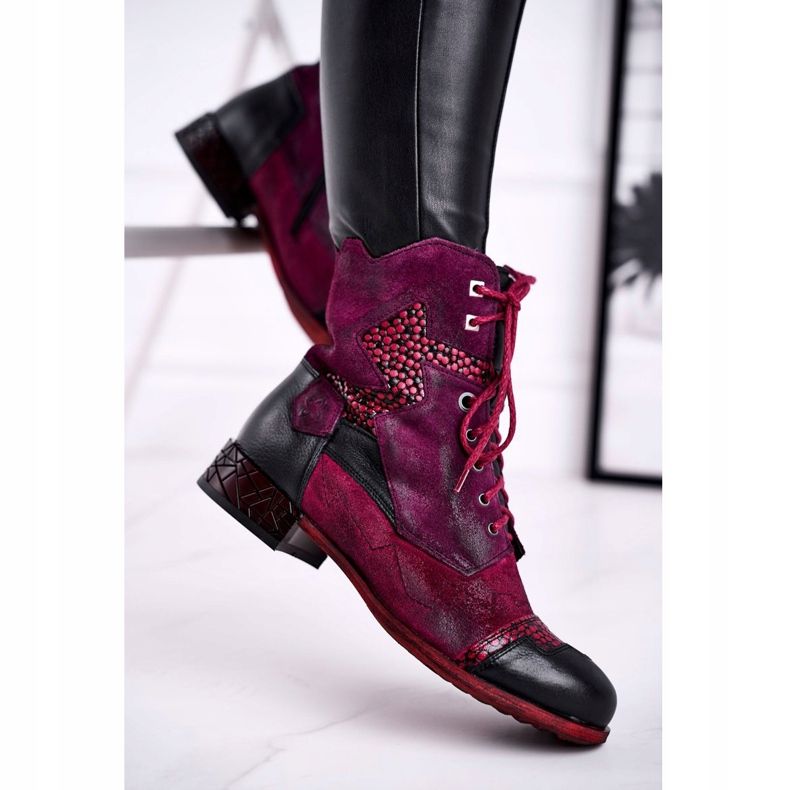 Botas quentes de couro feminino Maciejka Violet 04625-23 vermelho multicolorido 2