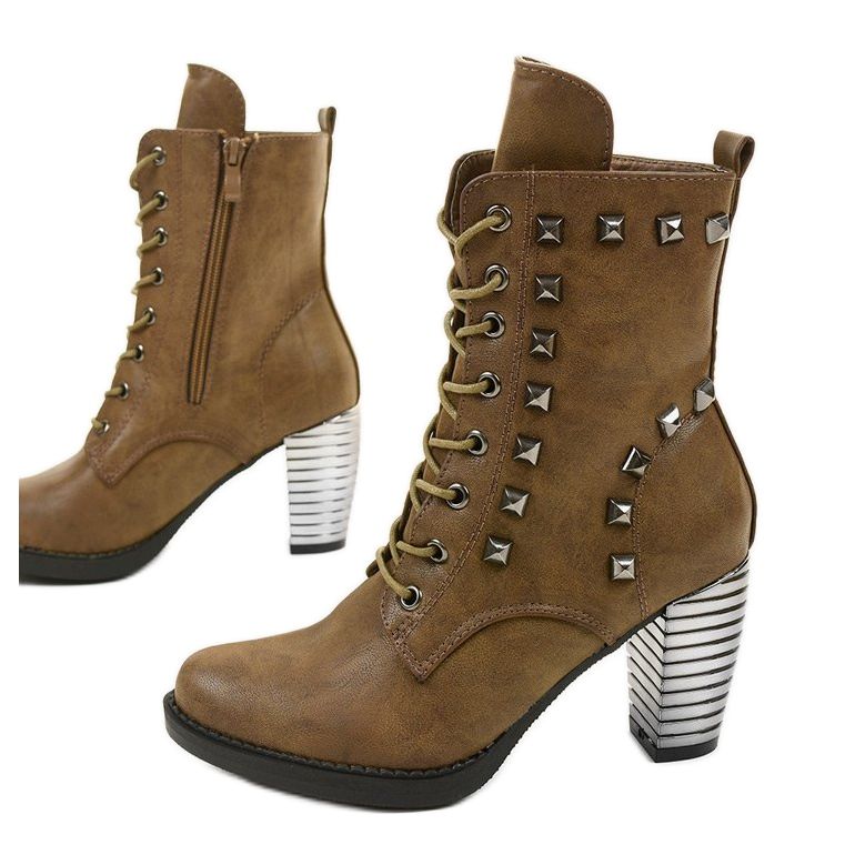 Botas cáqui no poste feitas de couro ecológico F117 verde 1 Botas cáqui no poste feitas de couro ecológico F117 verde 1