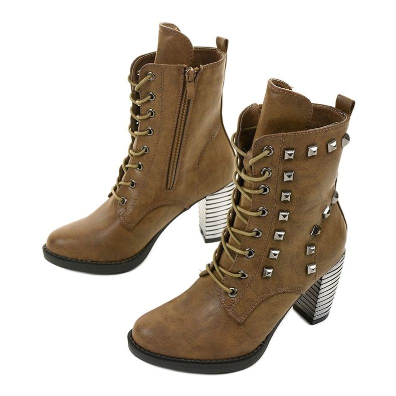 Botas cáqui no poste feitas de couro ecológico F117 verde 2 Botas cáqui no poste feitas de couro ecológico F117 verde 2