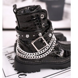 FRROCK Botas infantis aquecidas com pele, boneca preta lacada preto 2