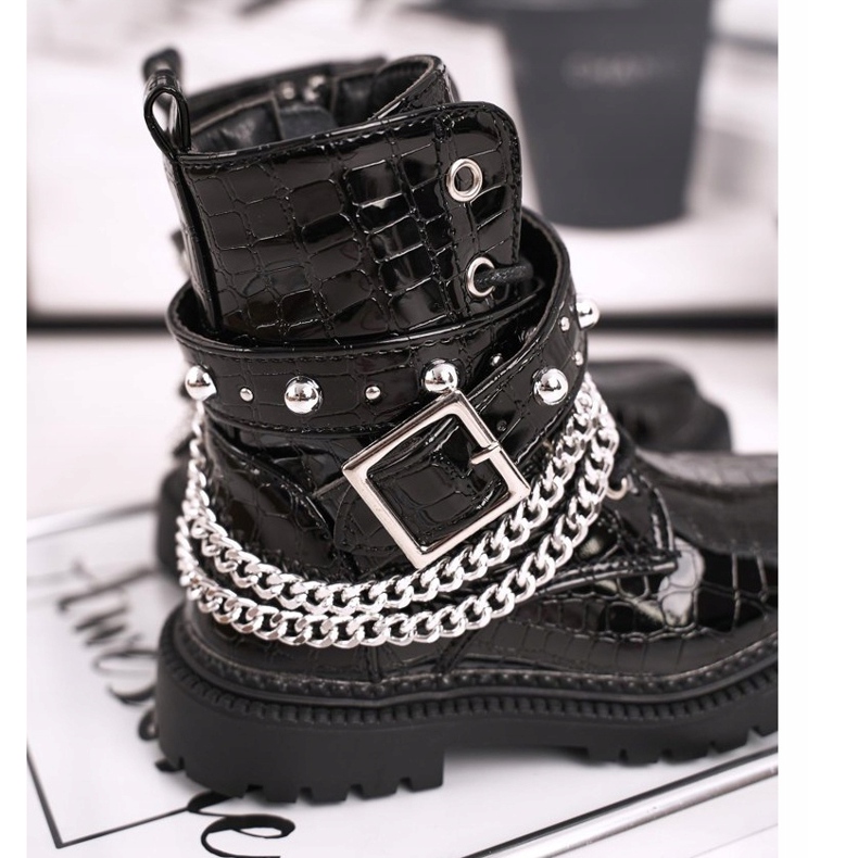 FRROCK Botas infantis aquecidas com pele, boneca preta lacada preto 2