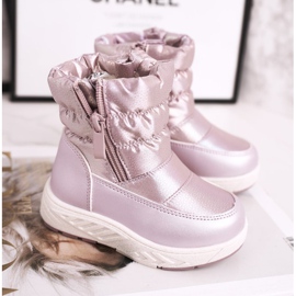 Botas de neve infantis aquecidas com crustáceo de lã rosa 1