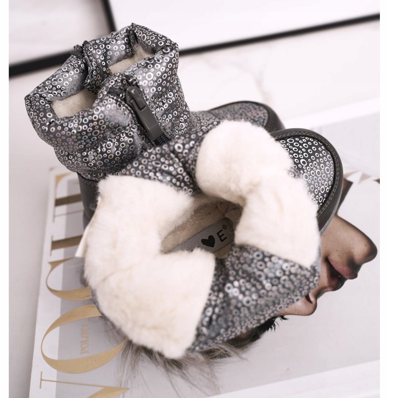 Botas de lã infantil para neve quente Cruella cinza 2