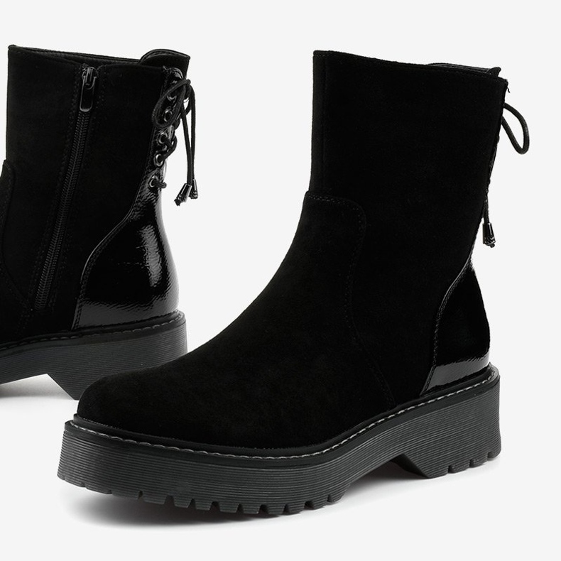 Botas pretas tipo camurça com zíper Keensallow preto 1
