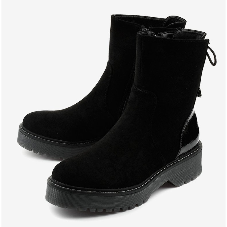 Botas pretas tipo camurça com zíper Keensallow preto 2