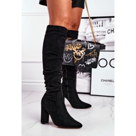 Botas de salto feminino em camurça preta Pomestro preto 1