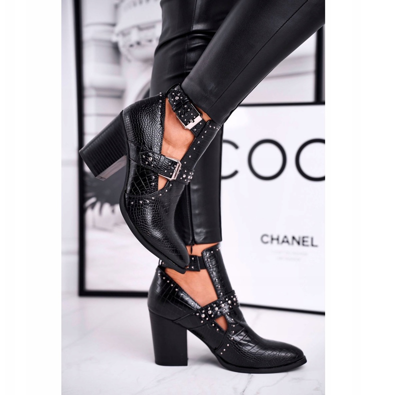 FRSS Botas femininas com recorte de croco preto Ária 2