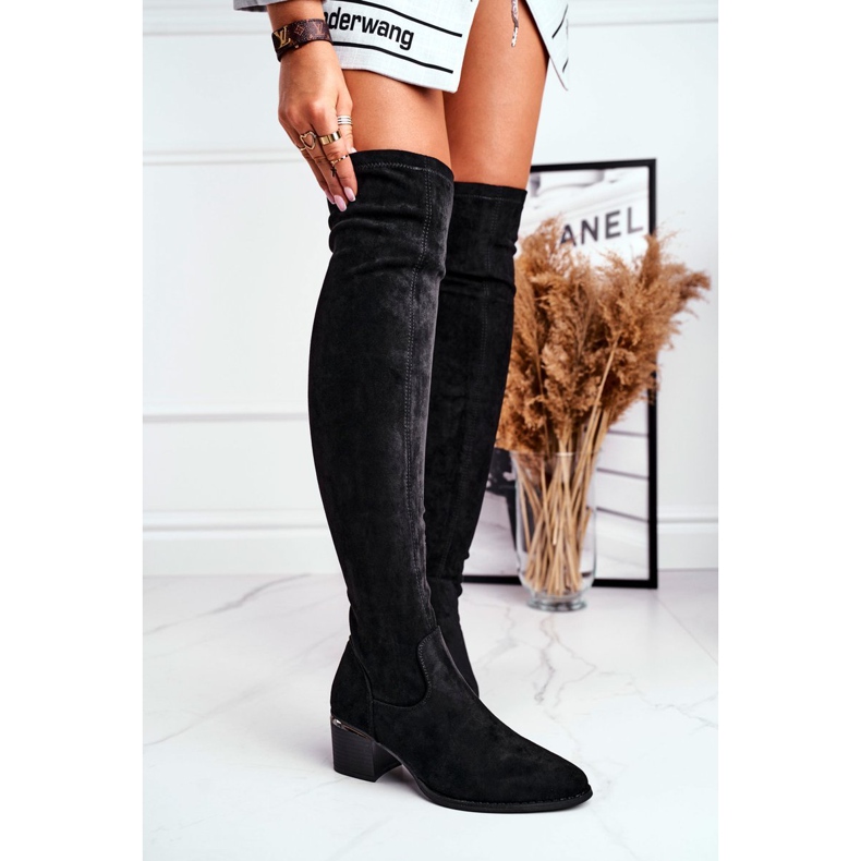 FRBS Botas de cano alto feminino eco-camurça negra índigo preto 1