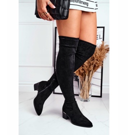 FRBS Botas de cano alto feminino eco-camurça negra índigo preto 2