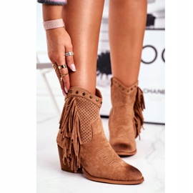 Botas femininas de salto alto com franjas Botas de caubói Khaki Michelle marrom 2