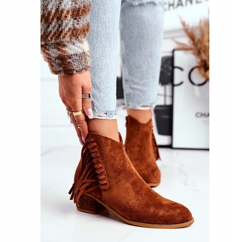 Botas femininas de salto alto com franjas Cowboy Camel Mirage marrom 1