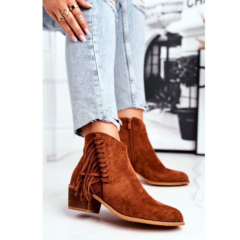 Botas femininas de salto alto com franjas Cowboy Camel Mirage marrom 2