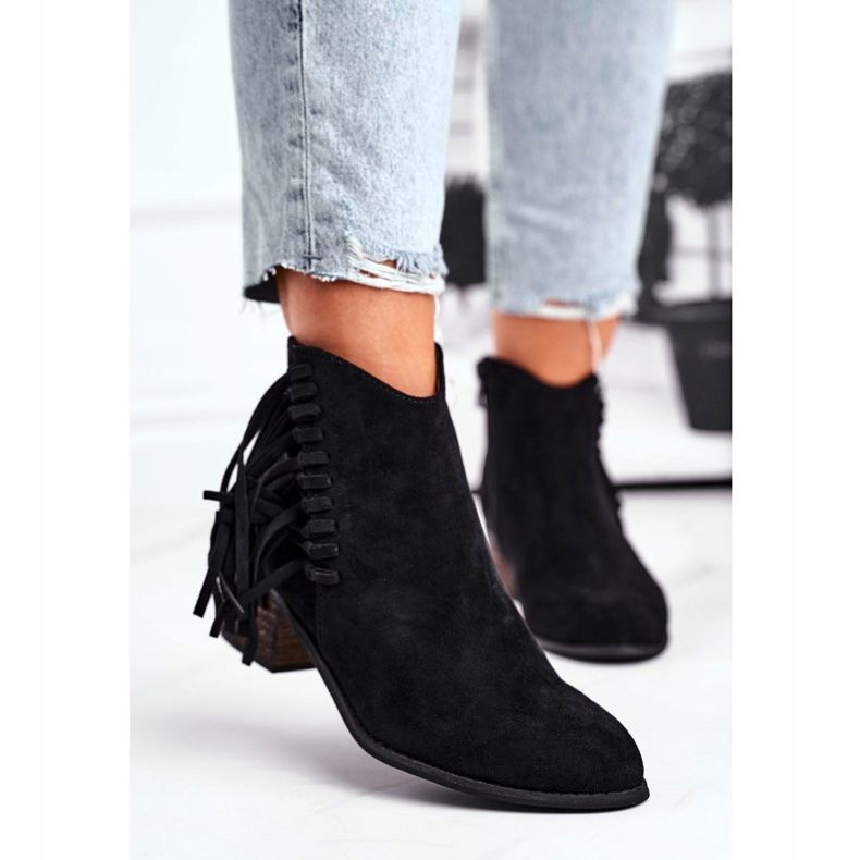 Botas femininas de salto alto com franjas Botas de cowboy pretas Mirage preto 2