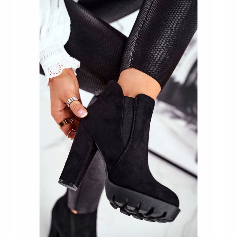 Botas femininas com salto no calcanhar Eco-camurça preta Berry preto 2