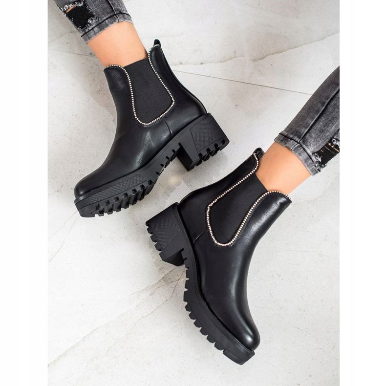 SHELOVET Botas Chelsea com zircônia cúbica preto 1