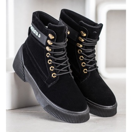 Weide Botas de tornozelo amarradas da moda preto 1