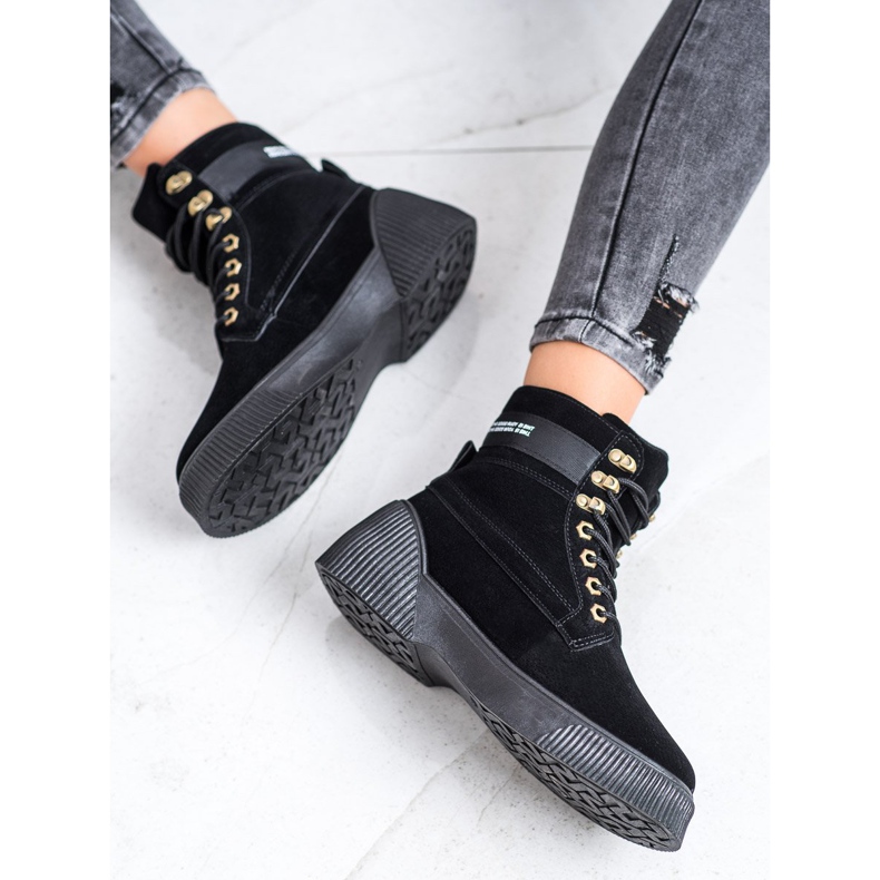 Weide Botas de tornozelo amarradas da moda preto 2