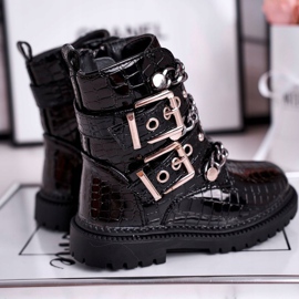 FRROCK Botas aquecidas para crianças com estampa de fivelas em preto. Hora de diversão 1