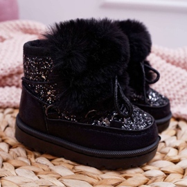 FRROCK Botas infantis de neve com pelo preto Minnie Mouse prata 3