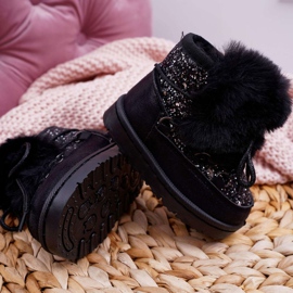 FRROCK Botas infantis de neve com pelo preto Minnie Mouse prata 1