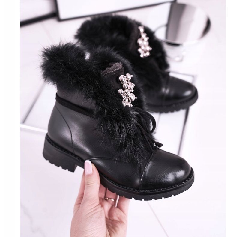 MSMG Botas Quentes Infantis Preto Pele Ella 2