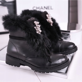 MSMG Botas Quentes Infantis Preto Pele Ella 1