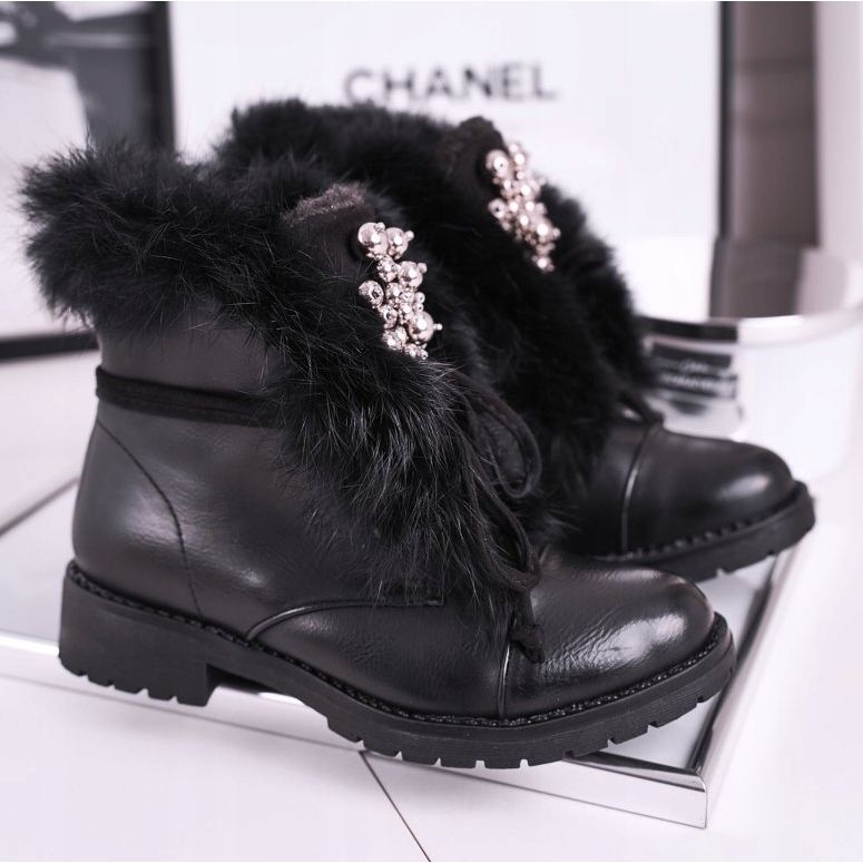 MSMG Botas Quentes Infantis Preto Pele Ella 1