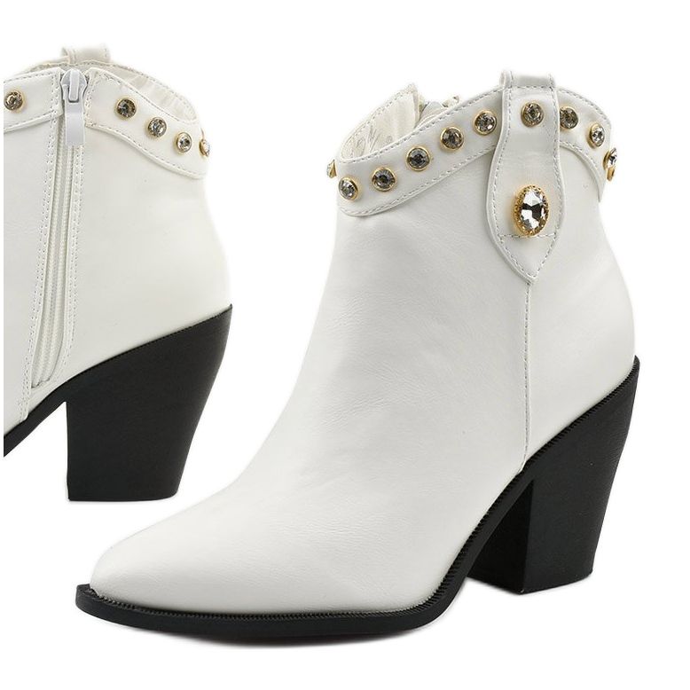 Botas de cowboy brancas femininas com zircônia cúbica Darnielle branco 1