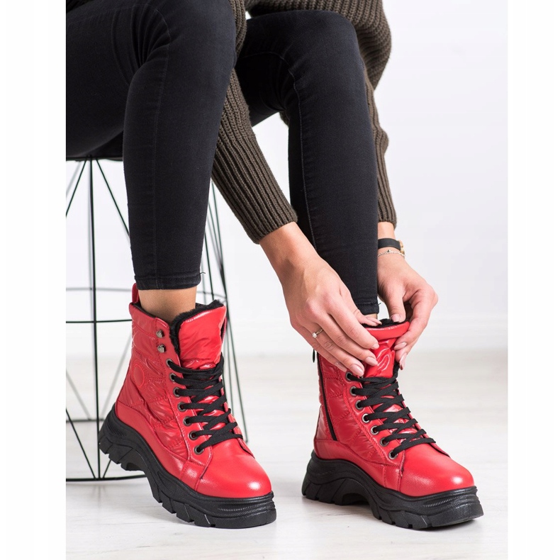 SHELOVET Trappers acolchoados da moda vermelho 1