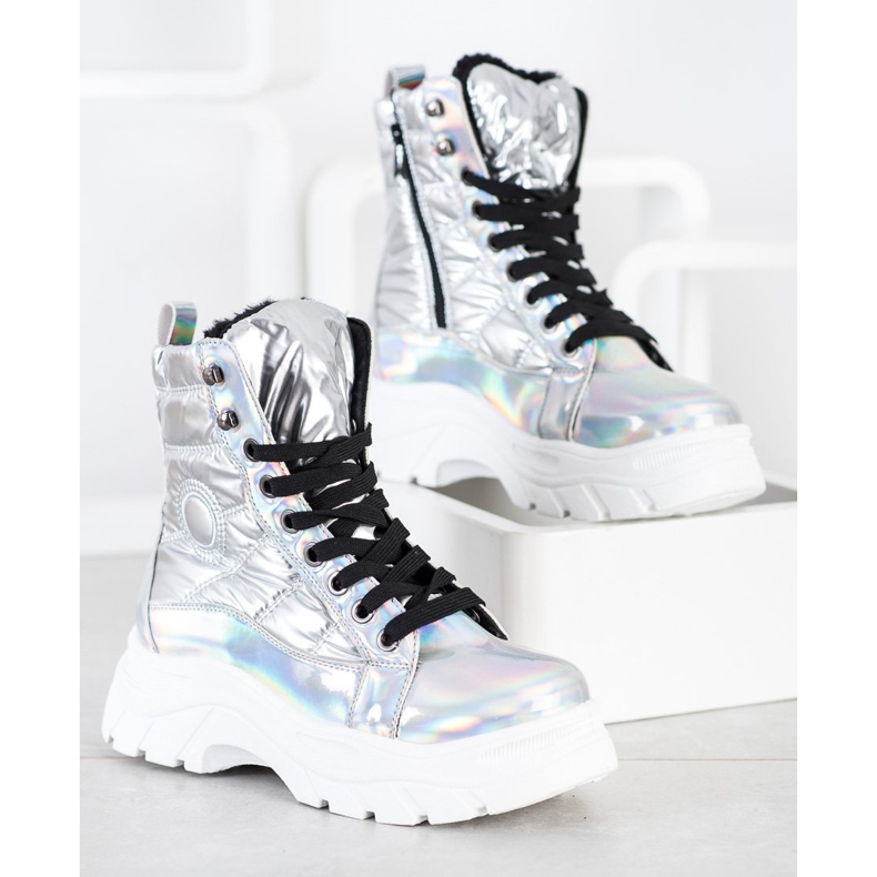 SHELOVET Trappers acolchoados da moda prata 1