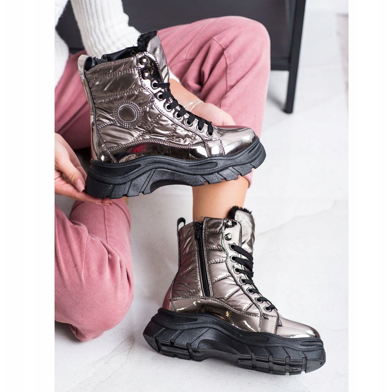 SHELOVET Trappers acolchoados da moda cinza 1 SHELOVET Trappers acolchoados da moda cinza 1