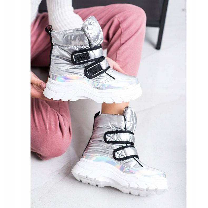 SHELOVET Botas de neve brilhantes com velcro prata 2 SHELOVET Botas de neve brilhantes com velcro prata 2