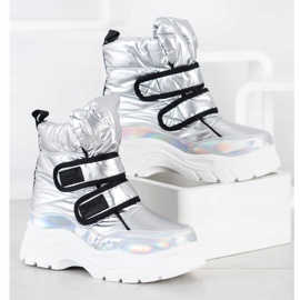 SHELOVET Botas de neve brilhantes com velcro prata 1