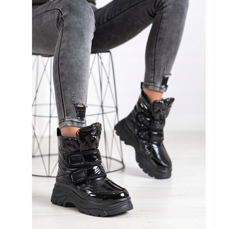SHELOVET Botas de neve brilhantes com velcro preto 2