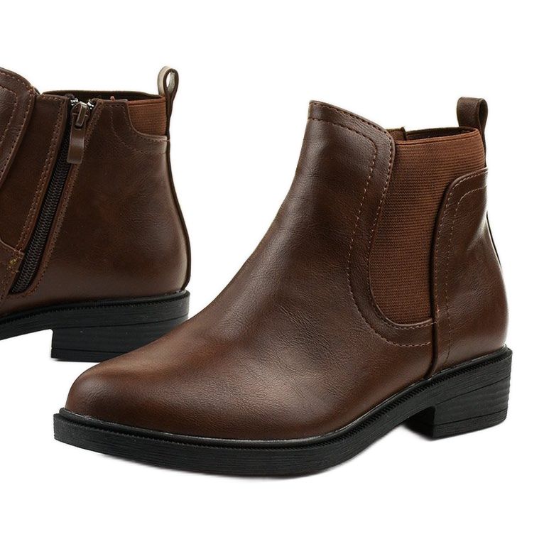 Botas de cano baixo de couro marrom Merriva castanho 1
