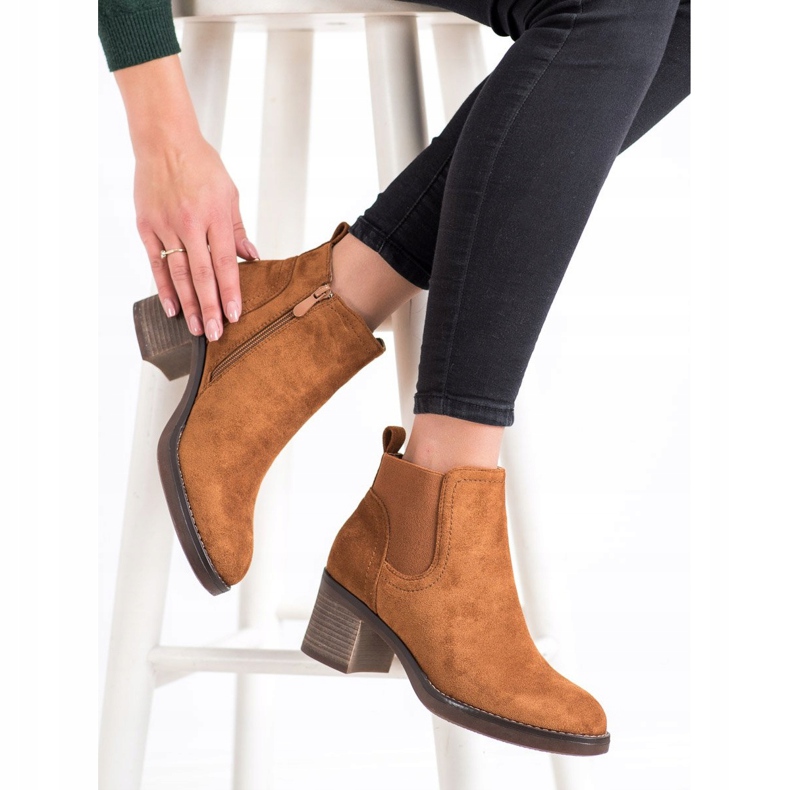 Seastar Botas de camurça de salto alto marrom amarelo 1