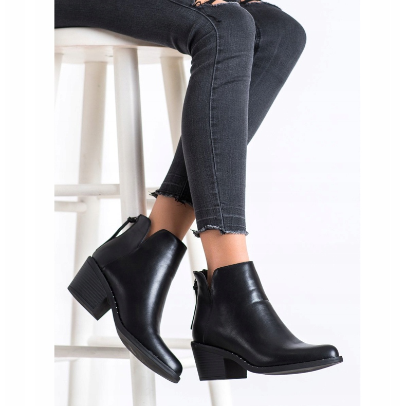 Kayla Botas confortáveis ​​de couro ecológico preto 1