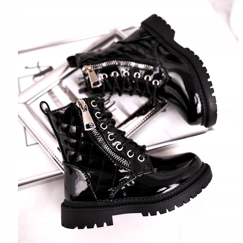 FRROCK Botas infantis aquecidas com pelo, preto lacado dizem você 2