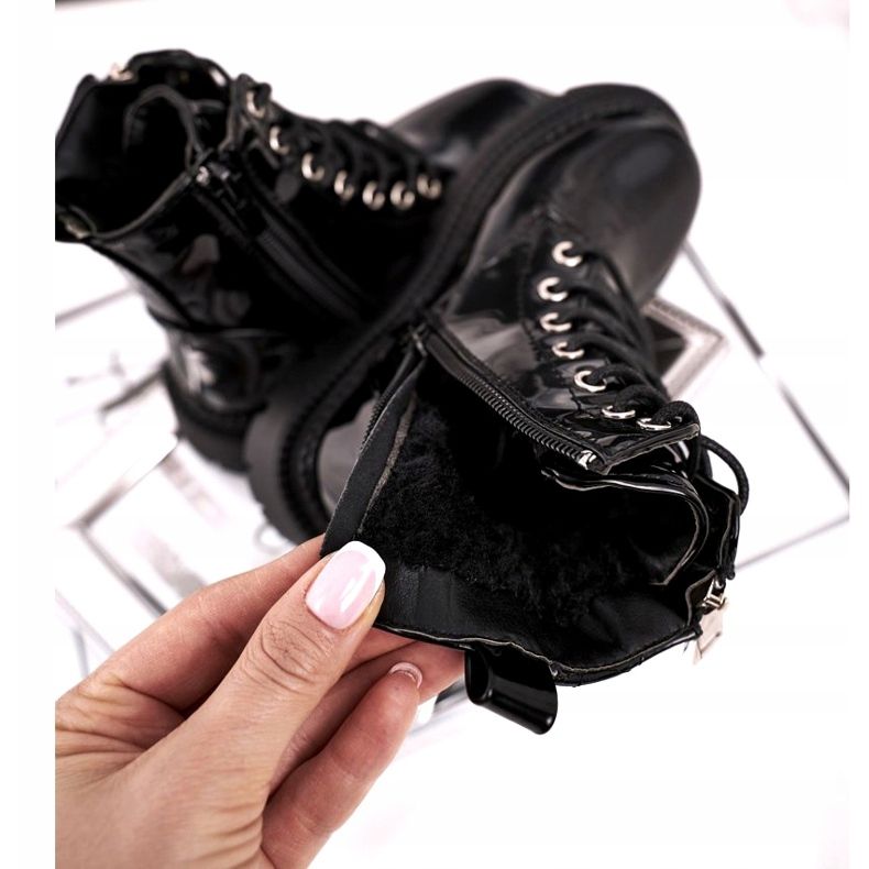 FRROCK Botas infantis aquecidas com pelo, preto lacado dizem você 3