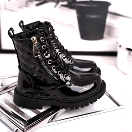 FRROCK Botas infantis aquecidas com pelo, preto lacado dizem você 1