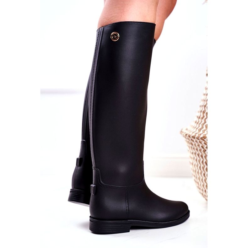 SEA Botas de chuva pretas femininas sob o joelho Botas de equitação pretas com garoa preto 2