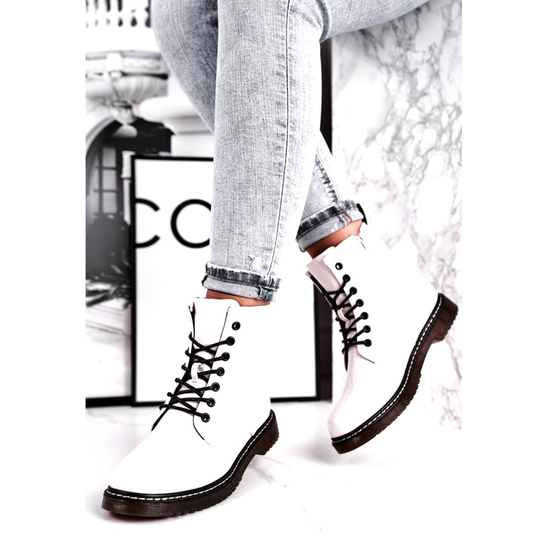 Evento Botas femininas, botas brancas envernizadas 20BT35-3001 branco 2